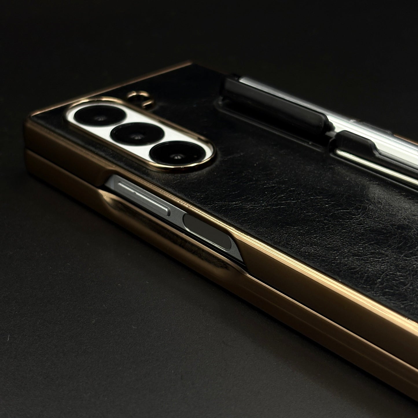 Leather Case with Pen & Holder for Samsung Galaxy Z Fold 6 | Kickstand | Gold Chrome Finish