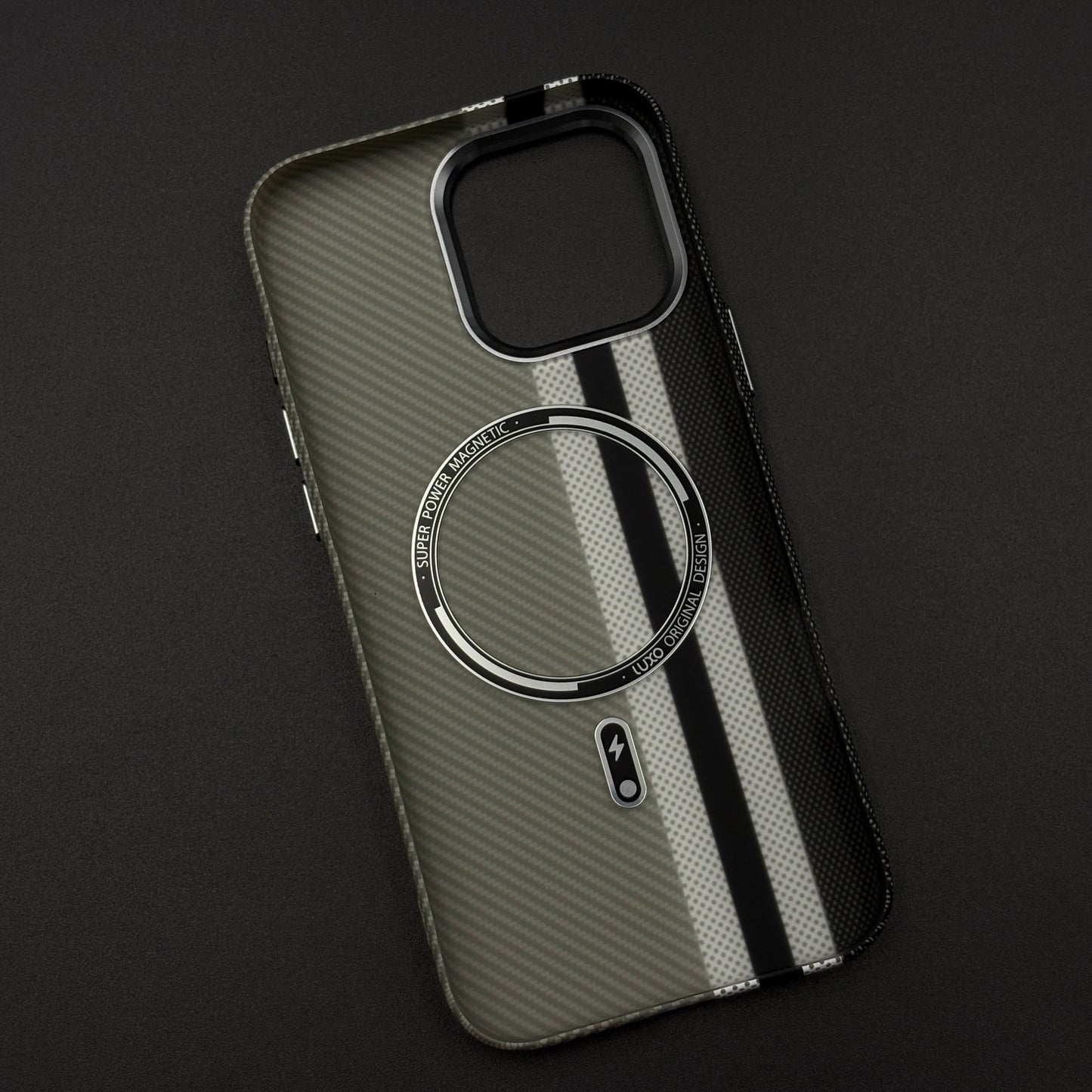 Aramid Texture Case Stripe Pattern Gray for iPhone | Carbon Fibre Feel | Hidden MagSafe | Ultra Slim Fit