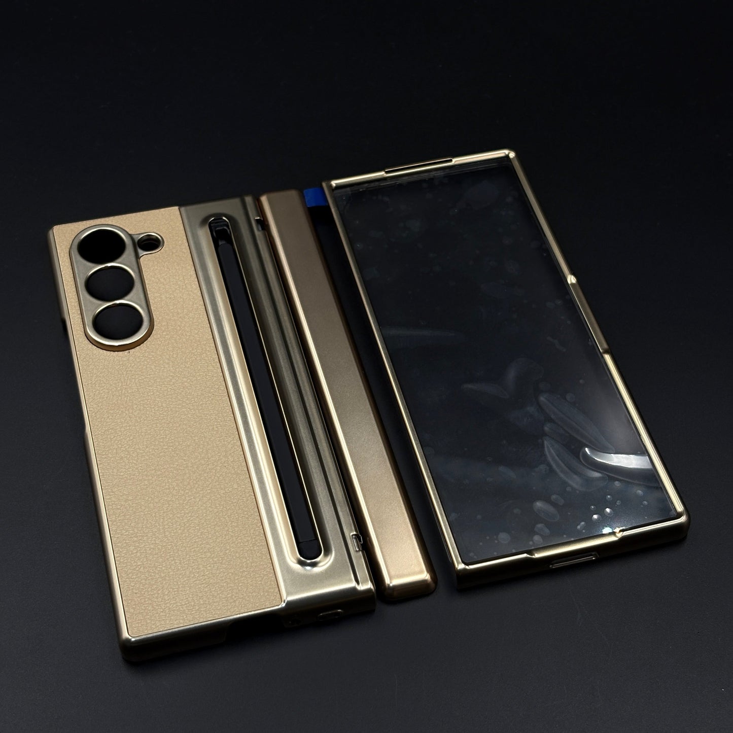 All-in-One Case | Leather Texture with Pen for Samsung Galaxy Z Fold 7 | Front Screen Protector & Side Hinge Protection