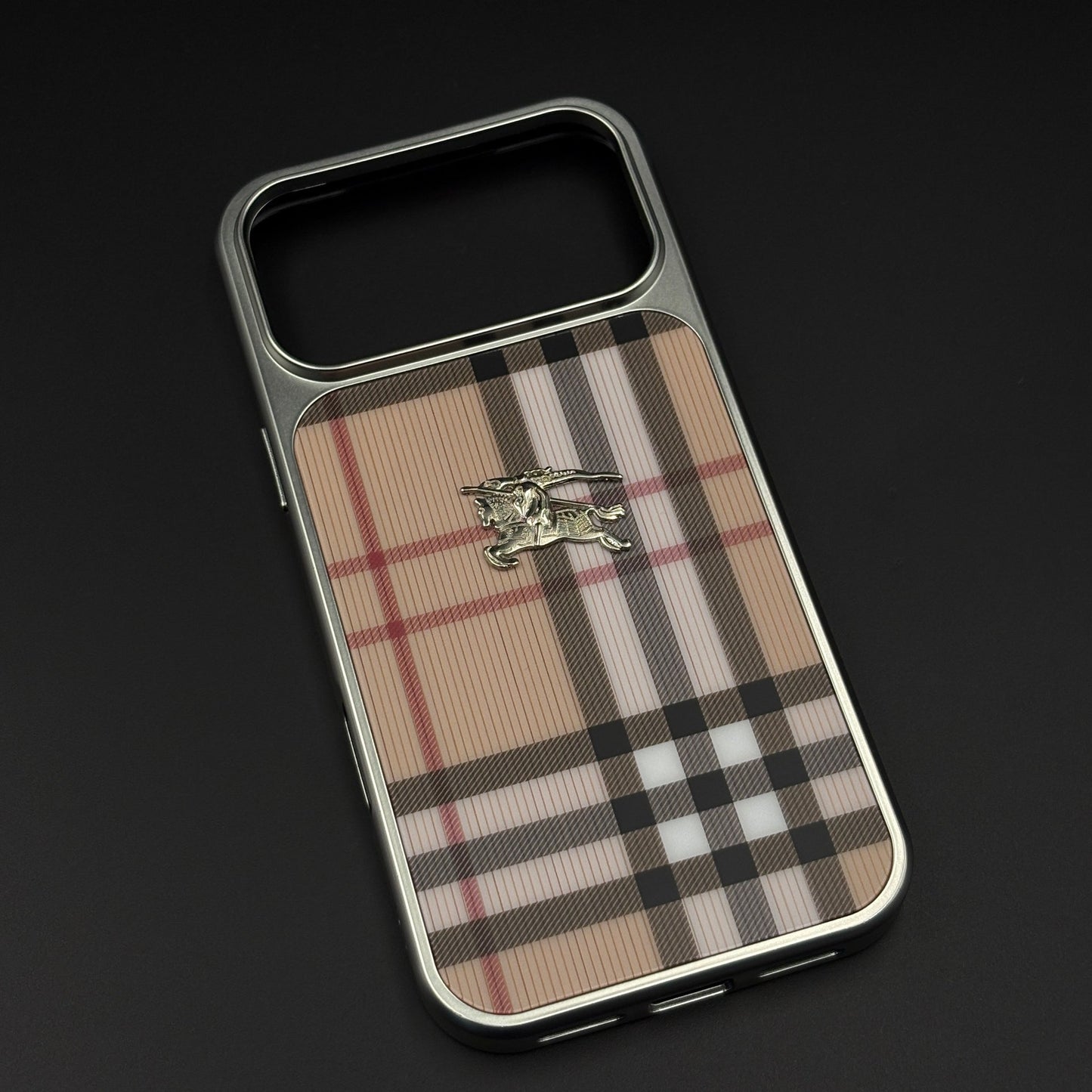 Luxury BBRY Check Plaid Metal Style Frame Case for iPhone 17 Series | Premium Designer Back Cover