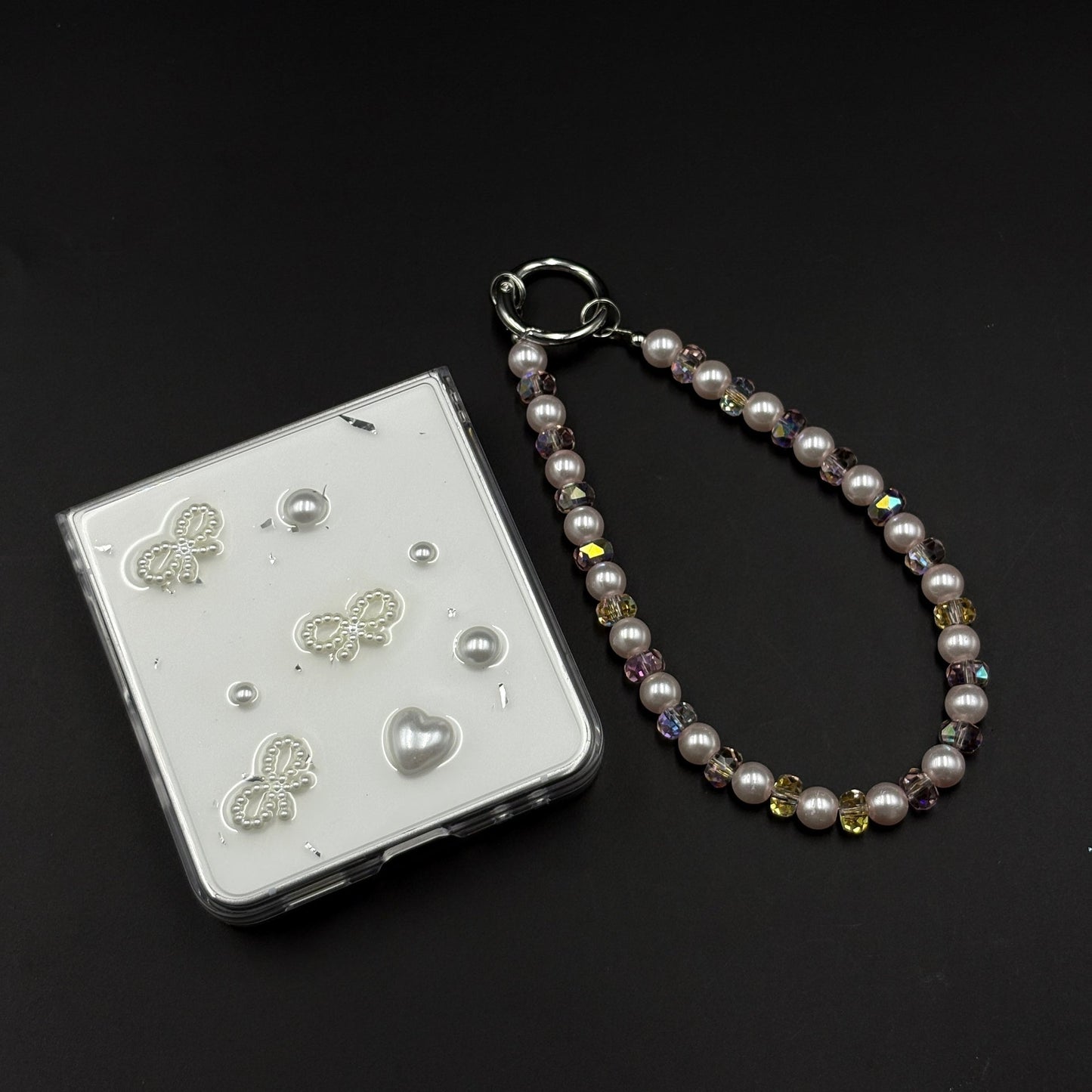 Pearl Butterfly Case with Beaded Charm Strap for Samsung Galaxy Z Flip 7 | Elegant Protective Cover