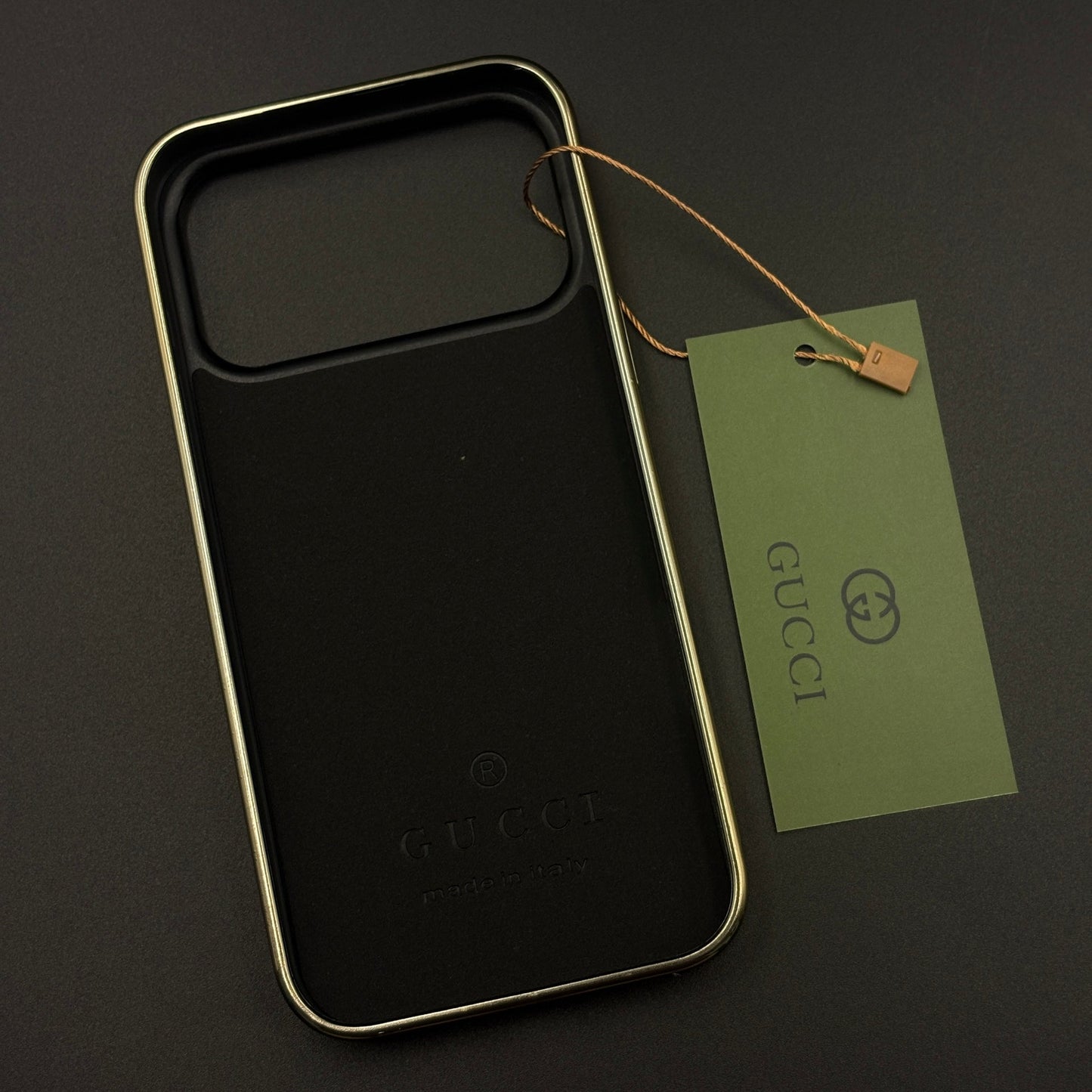 Gold Chrome Border GG Monogram Case for iPhone 17 Series
