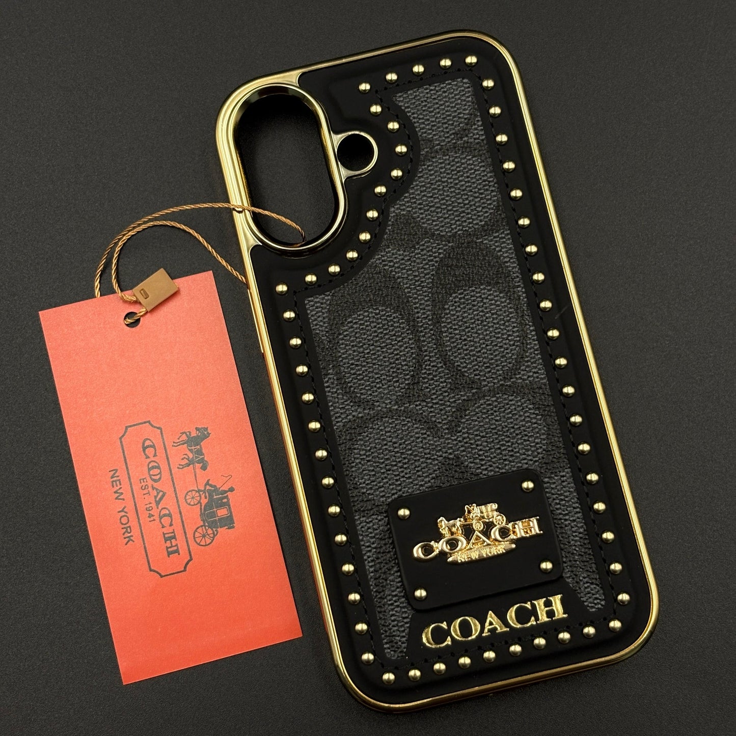 Gold Chrome Border CC Monogram Case for iPhone 17