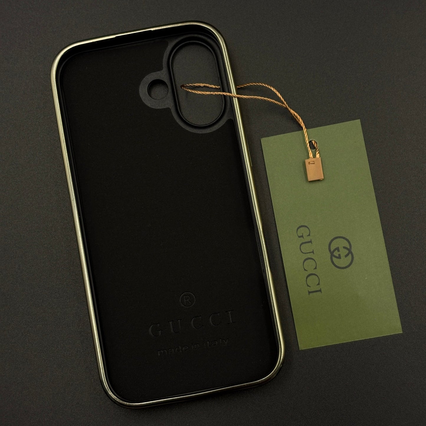 Gold Chrome Border GG Monogram Case for iPhone 17