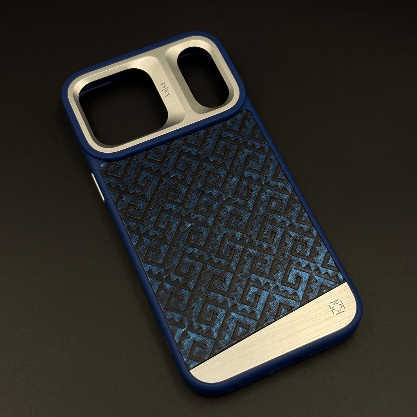 Geometric Metal & Textured Mobile Back Case Cover with AI Button for iPhone 17 Series | Dual-Tone Protective