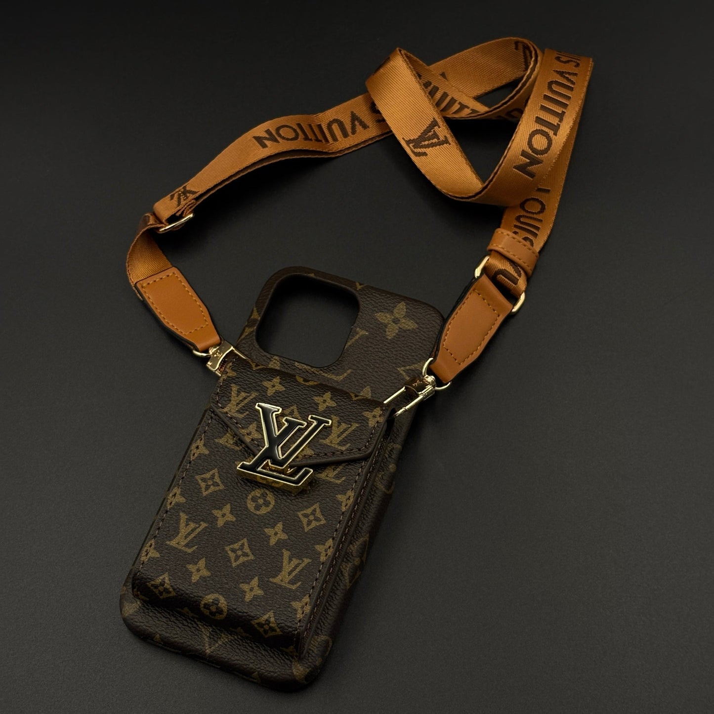 Luxury Fashion Brand Monogram Cardholder Sling Case for iPhone