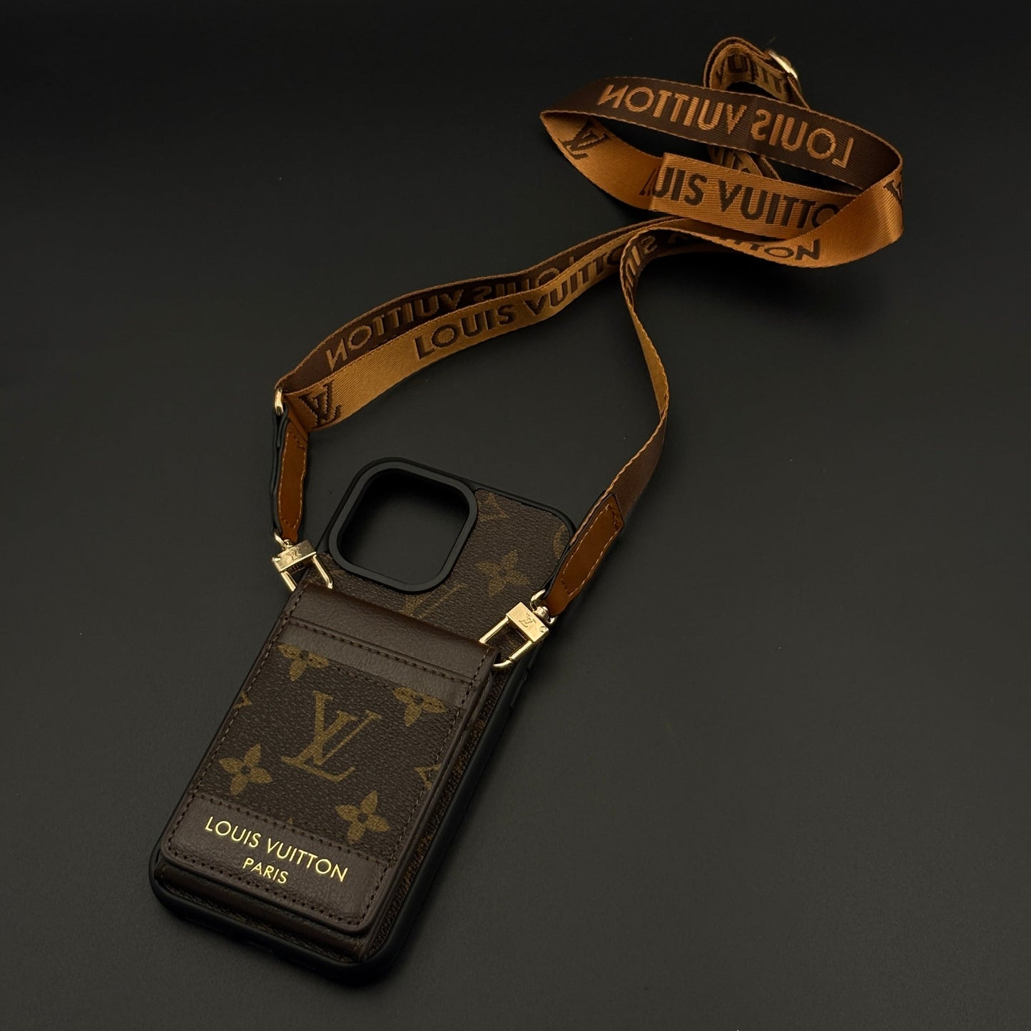 Luxury Fashion Brand Monogram Cardholder Sling Case with Mirror for iPhone