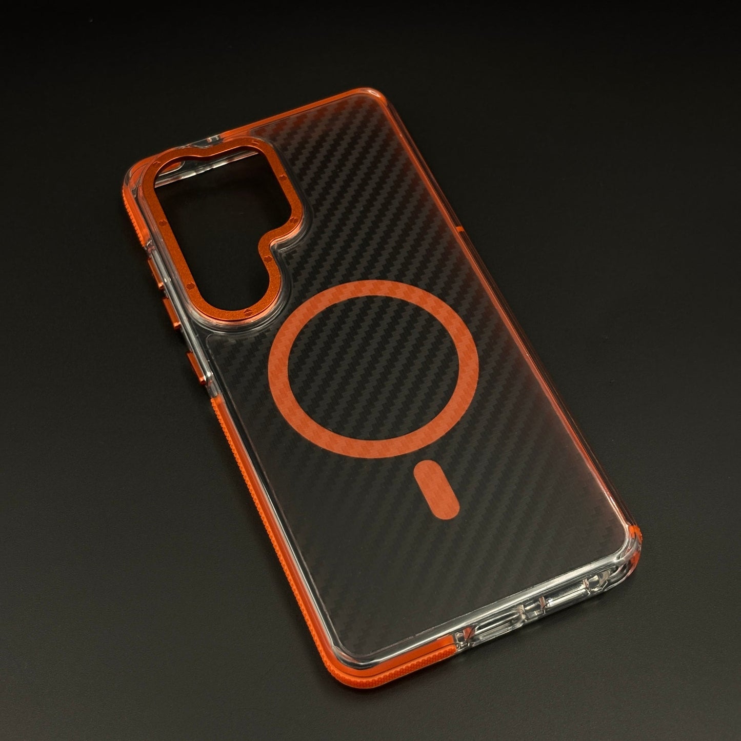 Carbon Fibre Matte MagSafe Orange Case for Samsung Galaxy S26 Ultra | Smokey Finish Protection