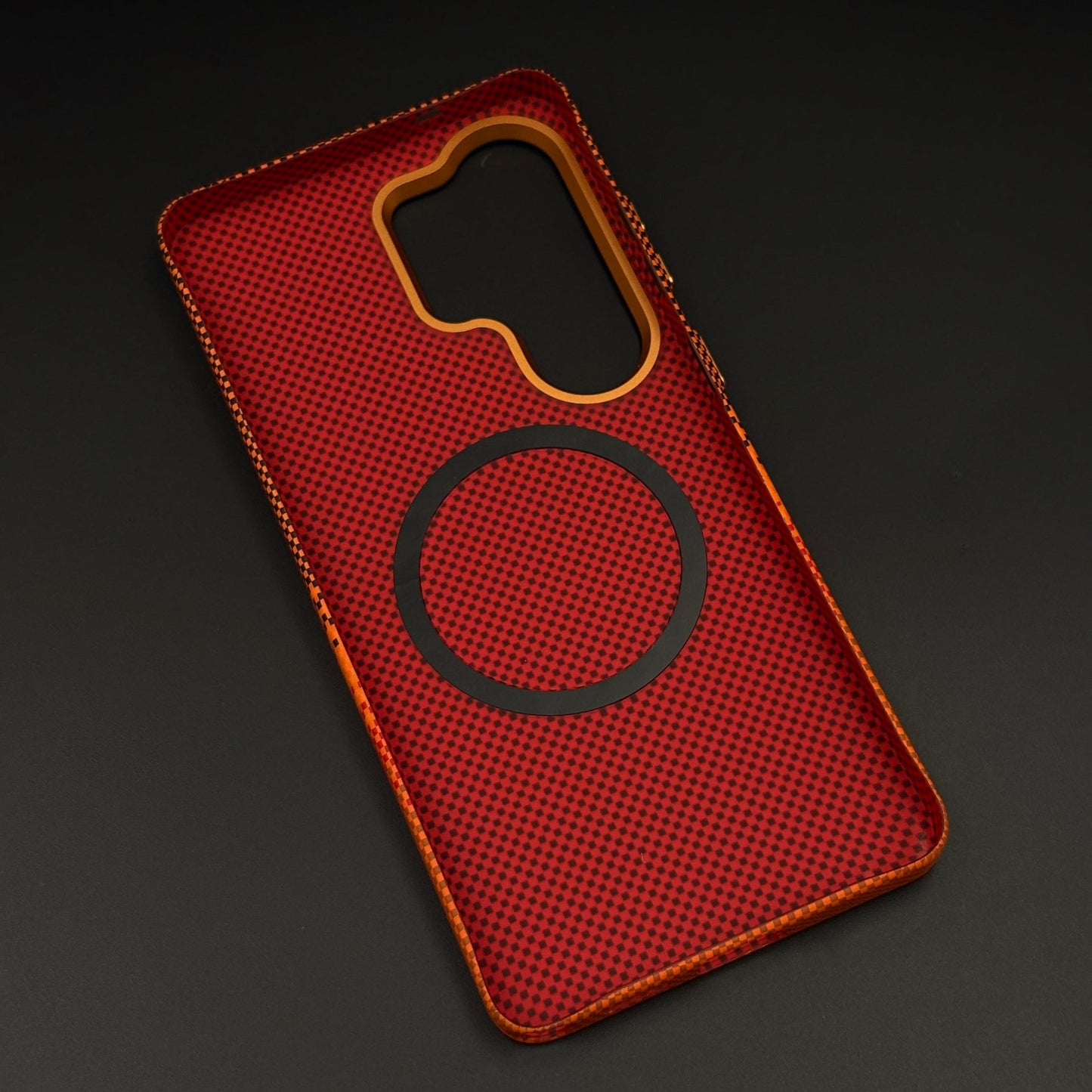 Sunset Orange Hidden MagSafe Carbon Fibre Feel Mobile Case Cover for Samsung Galaxy S26 Ultra | Slim Protective Shell