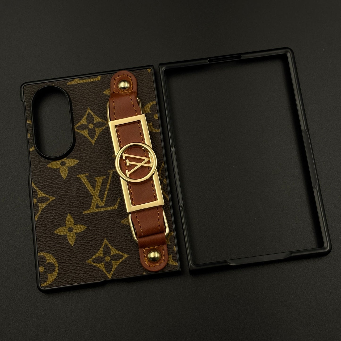 Luxury Brand Leather Case with Gold Buckle Belt Strap for Samsung Galaxy Z Fold 8