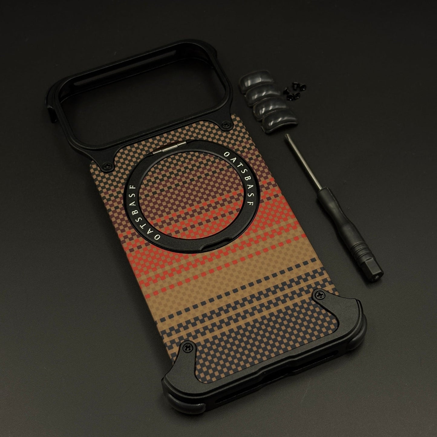 Rust Gradient Frameless Carbon Fiber MagSafe Case for iPhone 17 Series | Rotating Kickstand Bumper with Corners