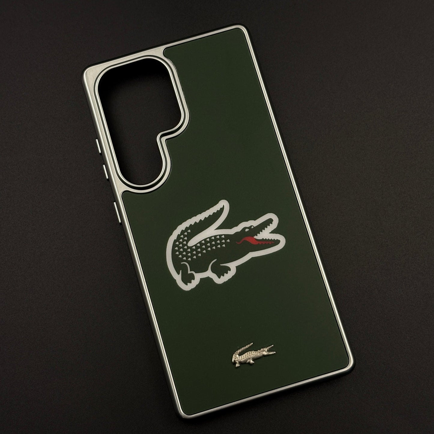 Luxury Lifestyle Brand Croc-Metallic Emblem Case with Metallic Frame for Samsung Galaxy S25 Ultra