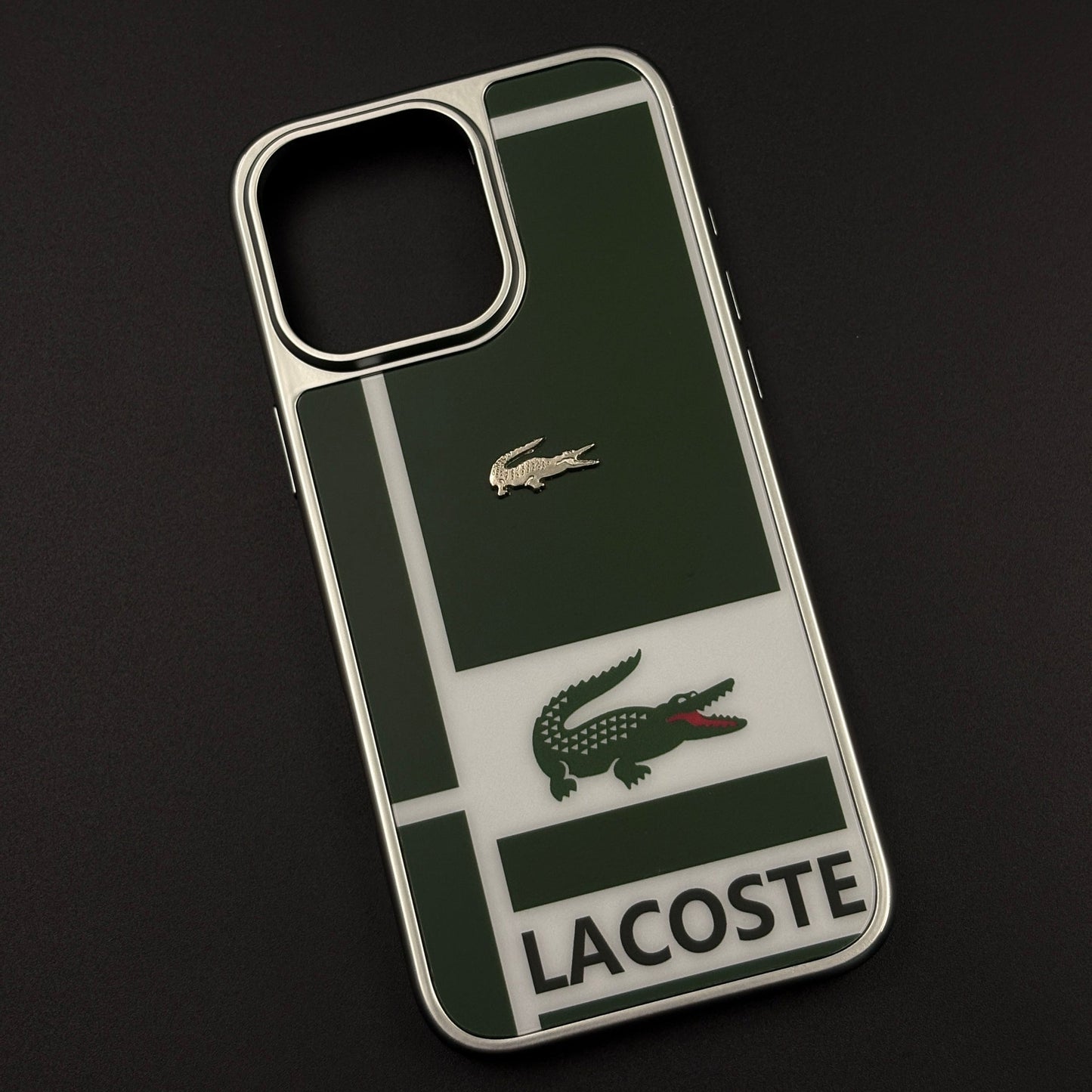 Luxury Lifestyle Brand Croc Stripe Case with Metal Emblem for iPhone 16 Pro Max