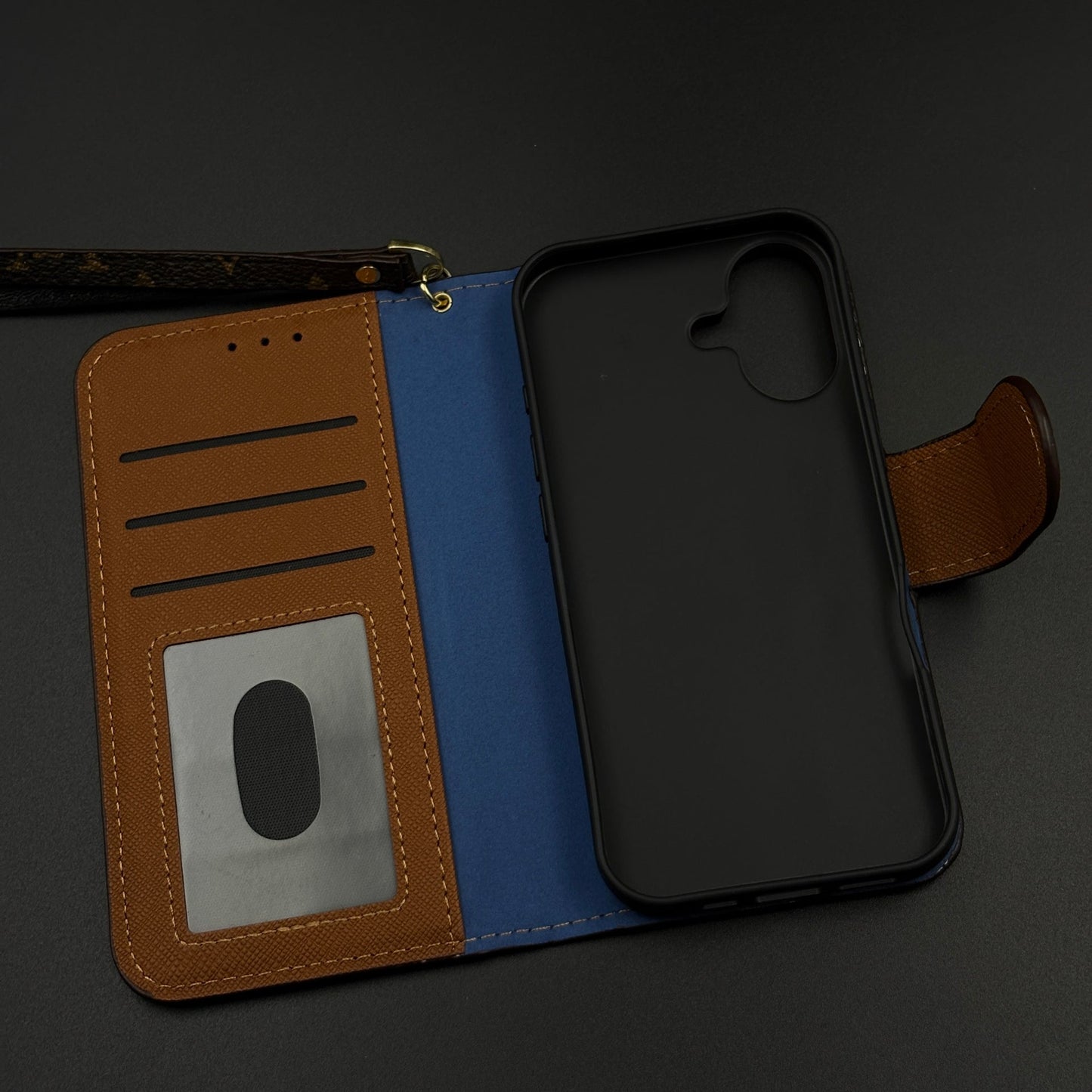 Monogram Flip Wallet Case for iPhone 17 with Card Slots | ID Window & Wrist Strap