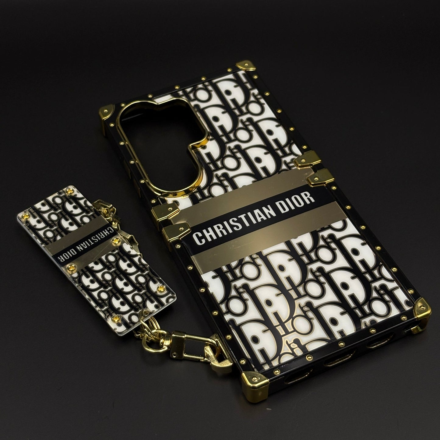 CD Brand Inspired Luxury Trunk Square Mobile Case Cover with Golden Chain for Samsung Galaxy S26 Ultra