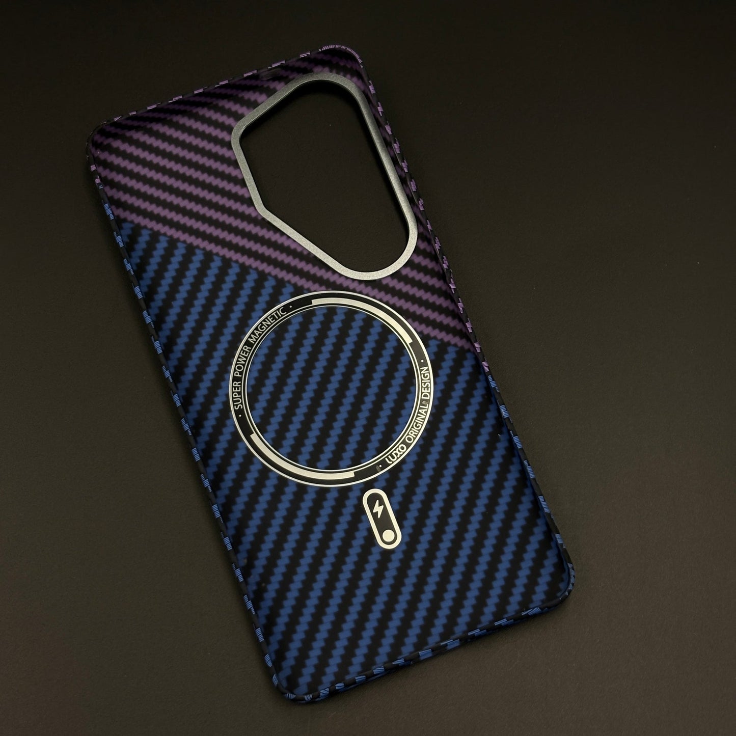 Violet Blue Split Carbon Fibre Hidden MagSafe Mobile Case Cover for Samsung Galaxy S26 Ultra