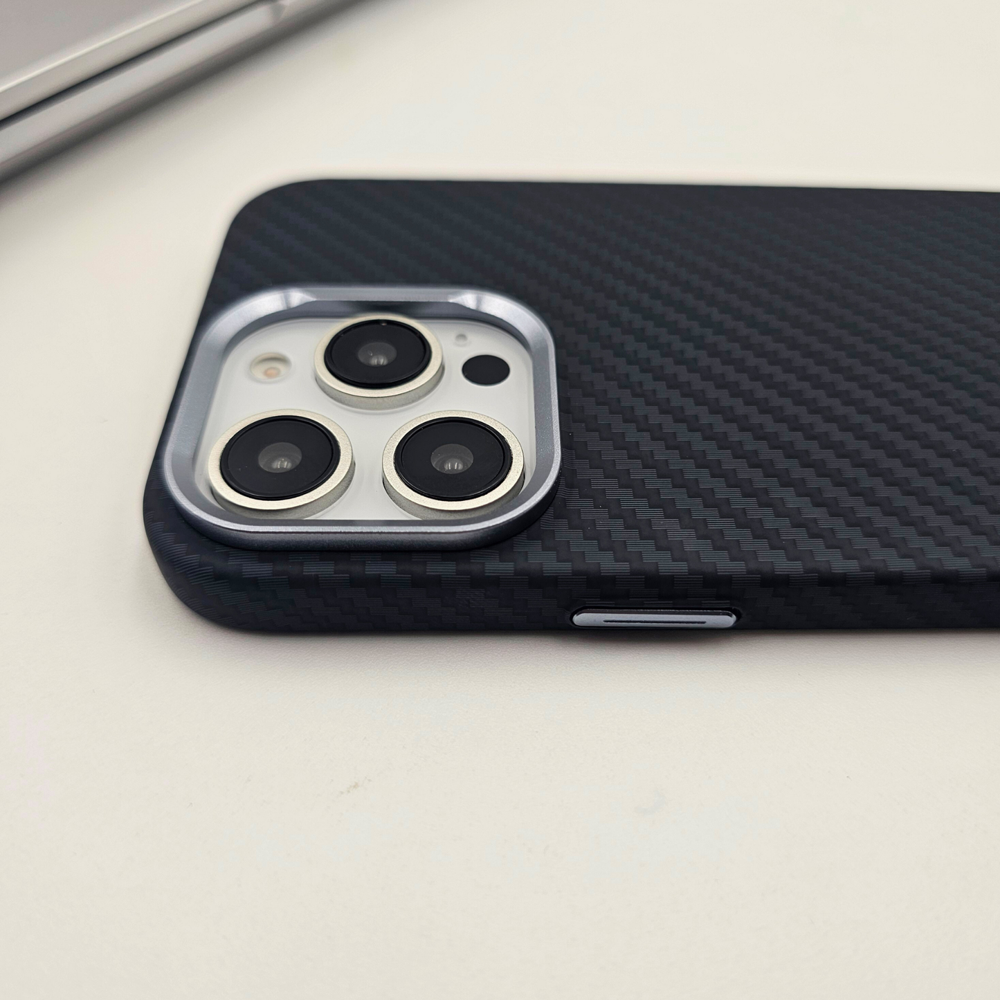 iPhone Series Black Premium Slim Case | Rare Aramid Texture Finish | Real Carbon Fibre Feel | Hidden MagSafe