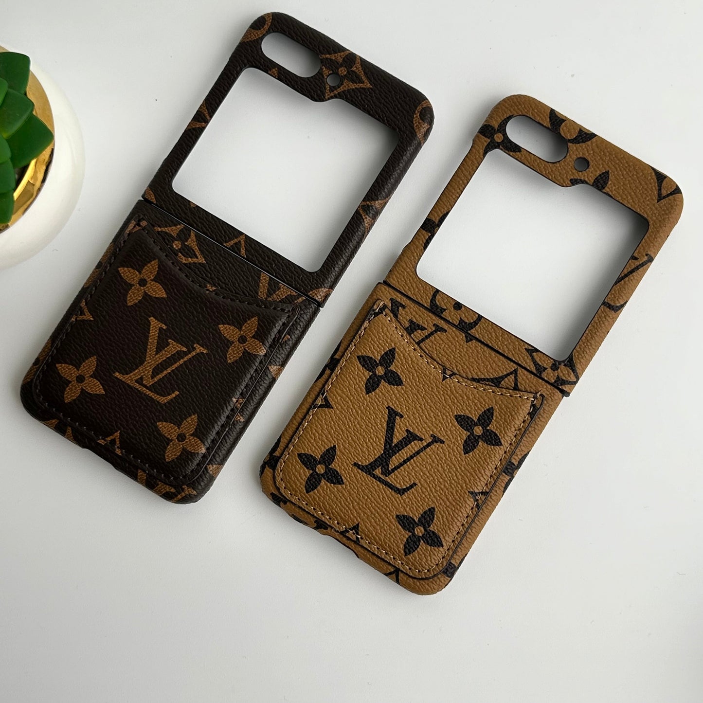 Samsung Galaxy Z Flip 7 FE Premium Luxury Brand Leather Card Holder Case Cover