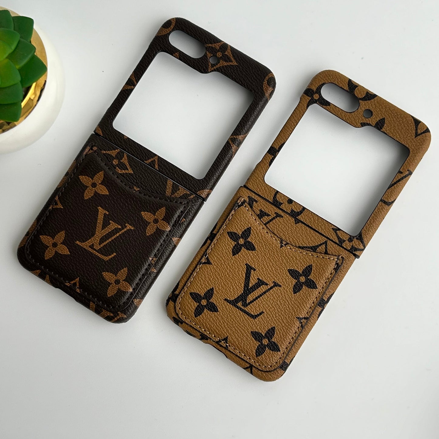 Samsung Galaxy Z Flip 7 FE Premium Luxury Brand Leather Card Holder Case Cover