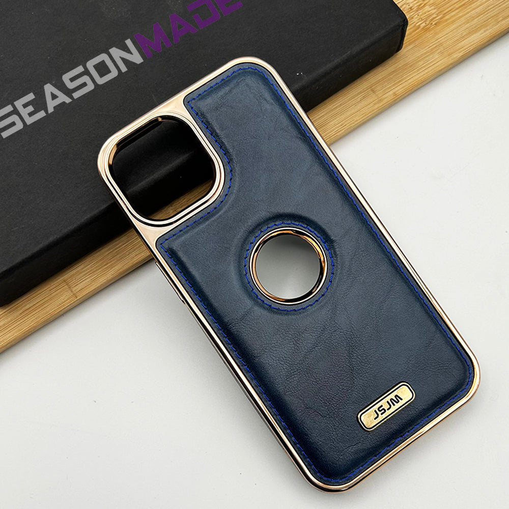 iPhone Luxury PU Leather Chrome Plated Logo Cut Case Cover Clearance