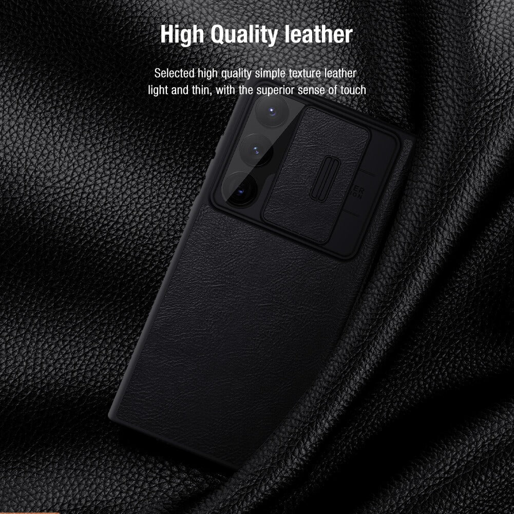 Samsung Galaxy S25 Ultra Camera Protection QIN Leather Flip Case Black