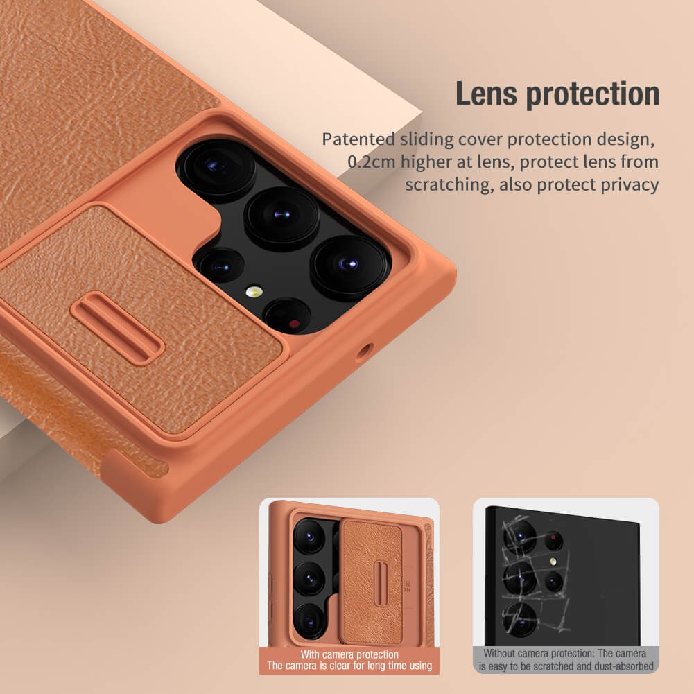 Samsung Galaxy S25 Ultra Camera Protection QIN Leather Flip Case Black