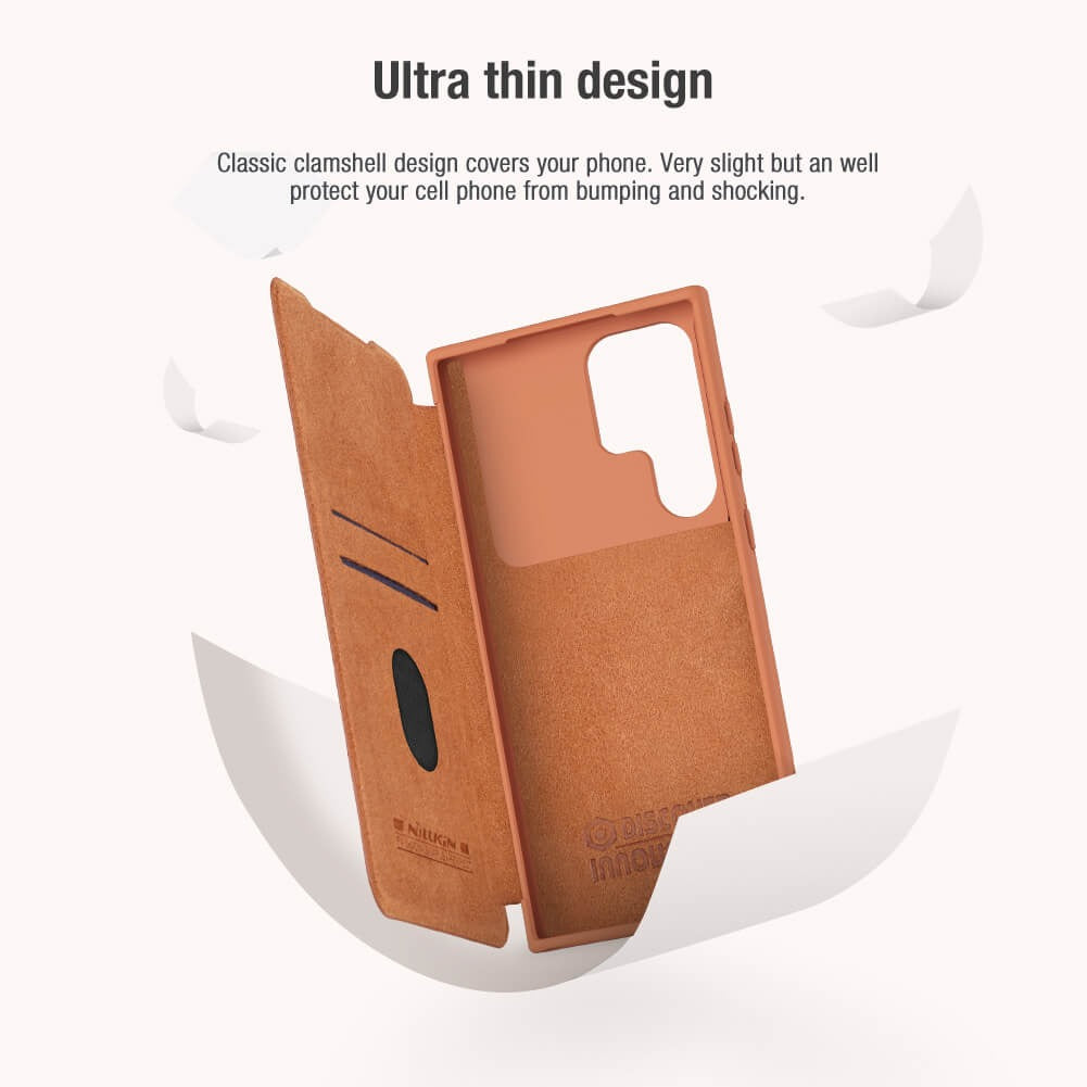 Samsung Galaxy S25 Ultra Camera Protection QIN Leather Flip Case Brown