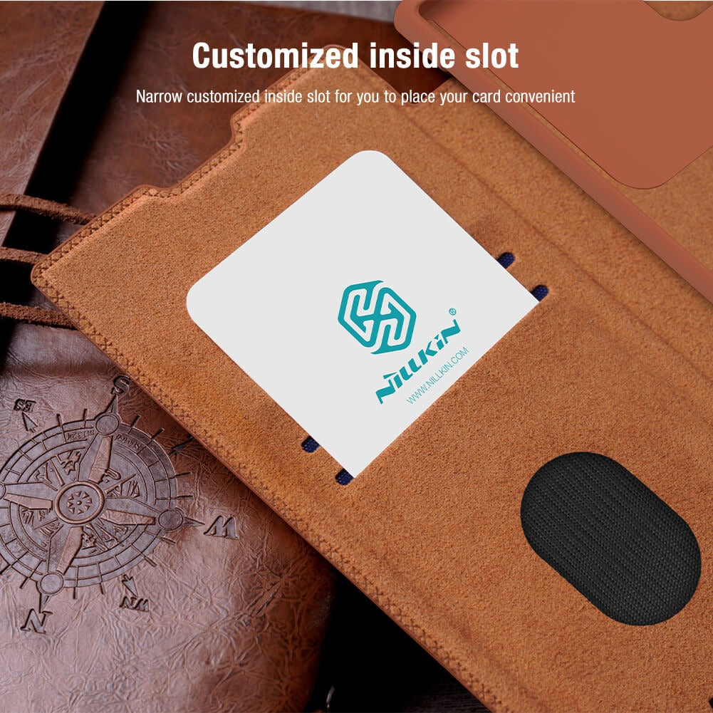 Samsung Galaxy S25 Ultra Camera Protection QIN Leather Flip Case Brown