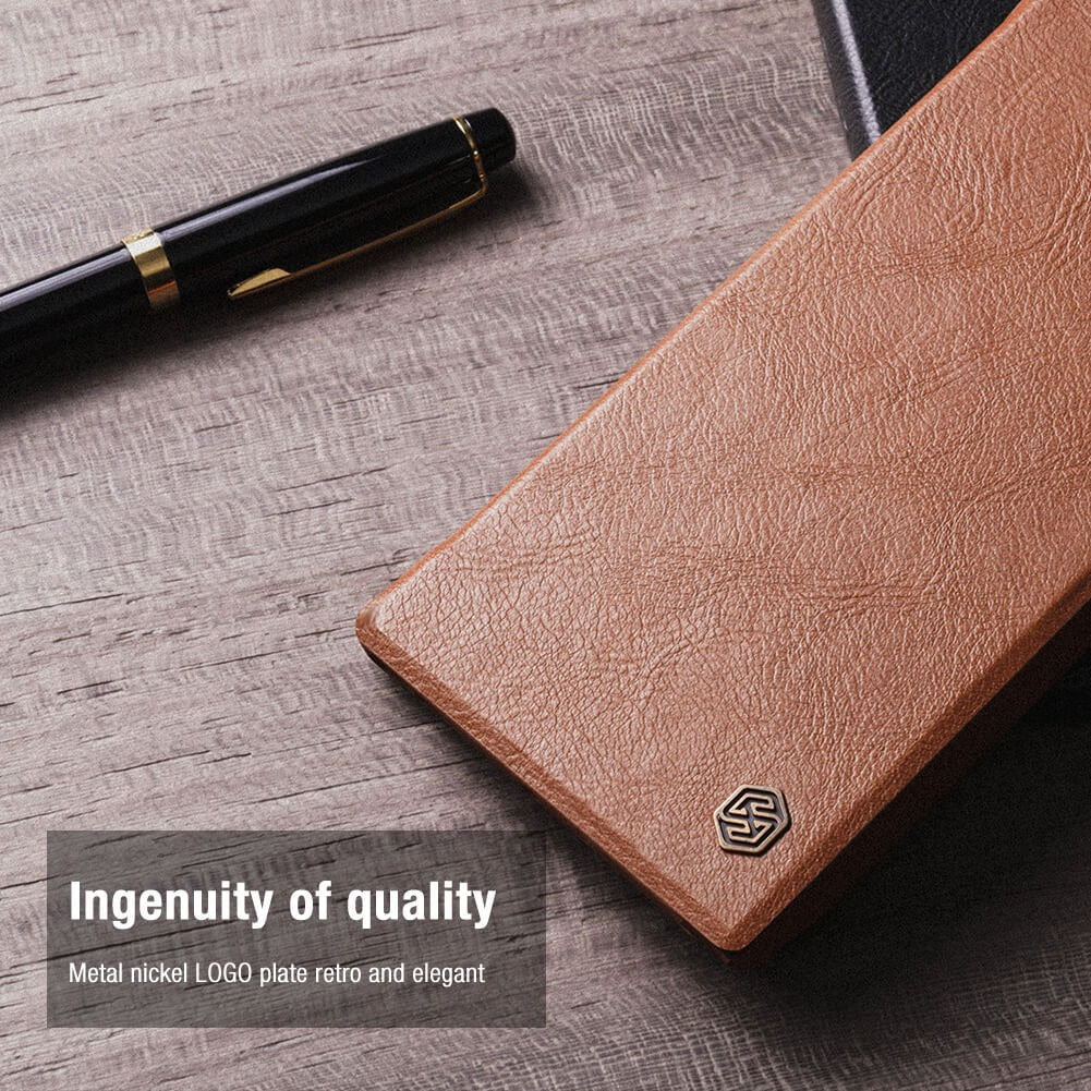 Samsung Galaxy S25 Ultra Camera Protection QIN Leather Flip Case Brown