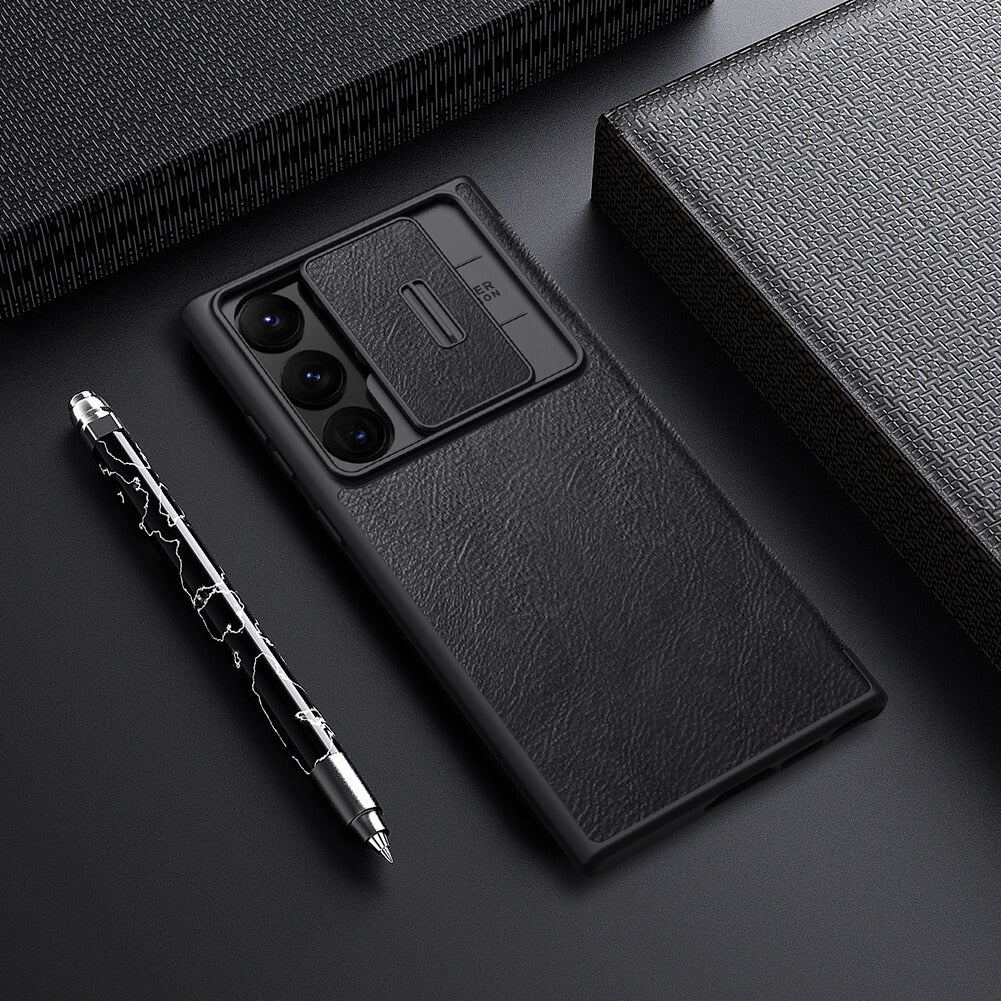 Samsung Galaxy S25 Ultra Camera Protection QIN Leather Flip Case Black