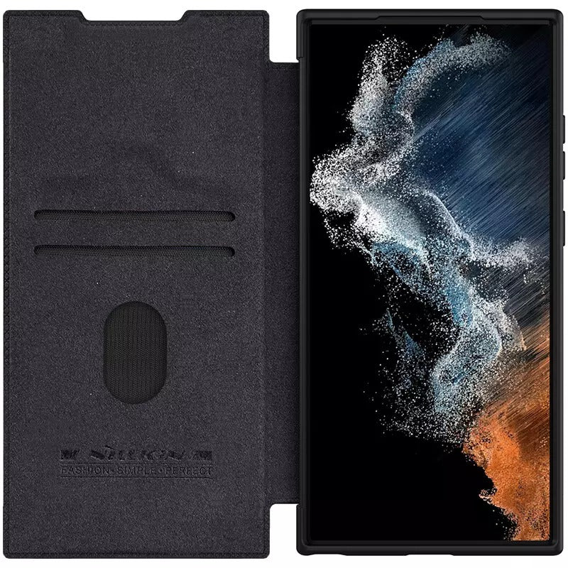 Samsung Galaxy S25 Ultra Camera Protection QIN Leather Flip Case Black