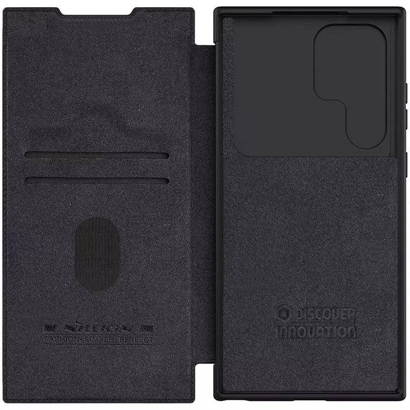 Samsung Galaxy S25 Ultra Camera Protection QIN Leather Flip Case Black