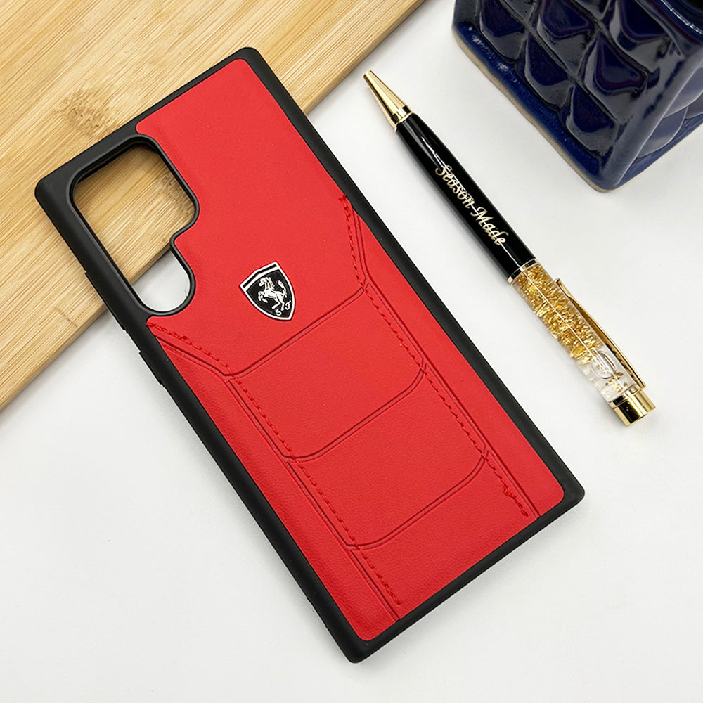 Luxury FR Stitched Red Leather Case for Samsung Galaxy S24 Ultra | Premium Slim Protective Cover