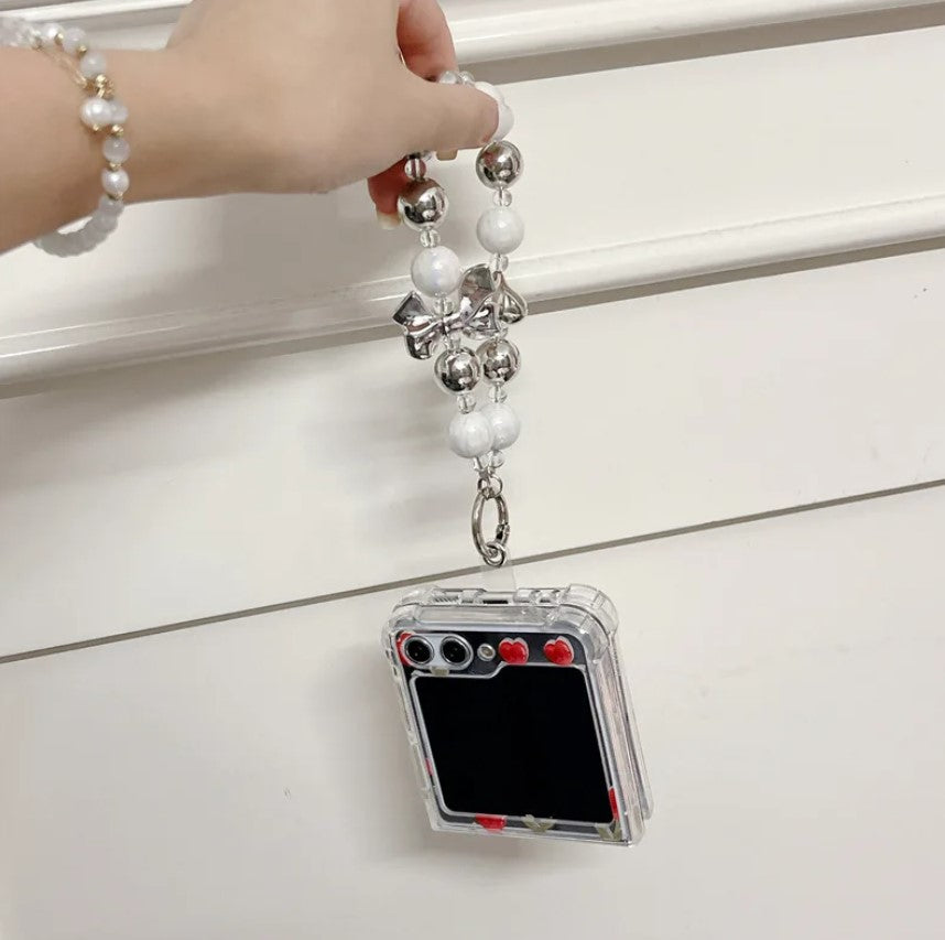 Red Floral Tulip Mirror Case With Pearl Holder for Samsung Galaxy Z Flip 5