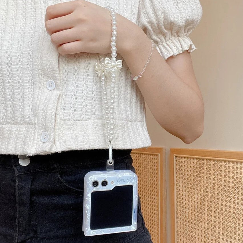 Heart Shell Texture Case With Pearl Holder for Samsung Galaxy Z Flip 7 FE
