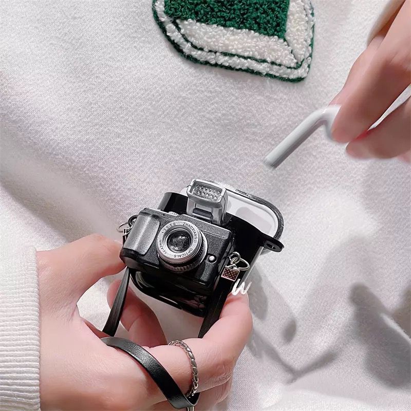 3D Retro Camera AirPods Case Cover Black