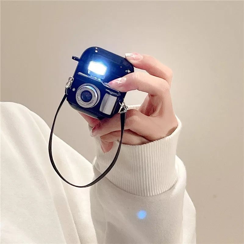 3D Retro Camera AirPods Case Cover Black