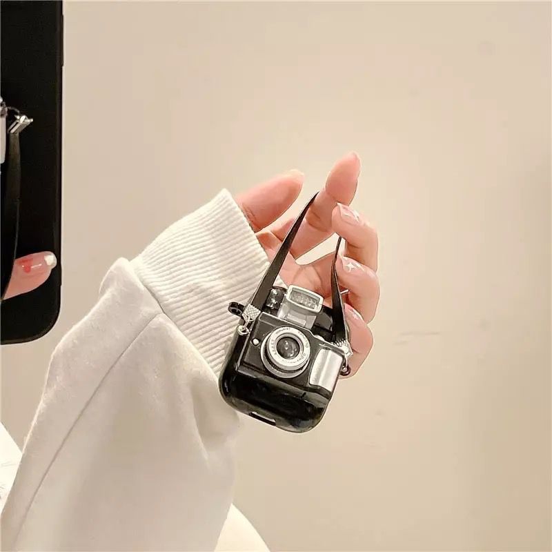 3D Retro Camera AirPods Case Cover Black