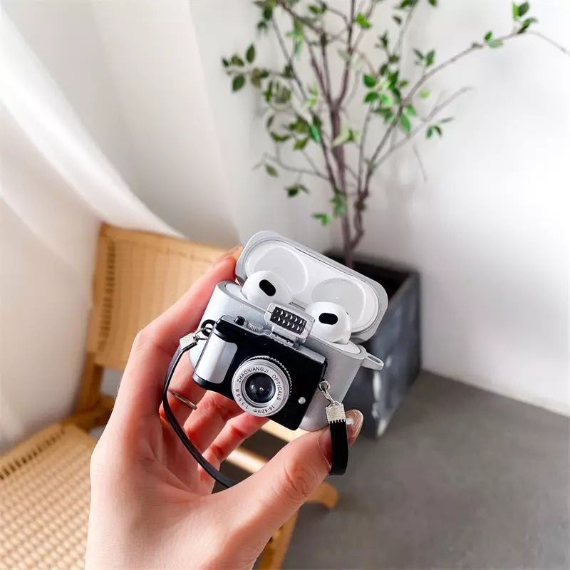3D Retro Camera AirPods Case Cover Black