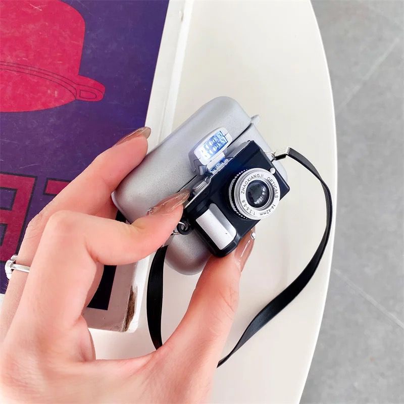 3D Retro Camera AirPods Case Cover Black