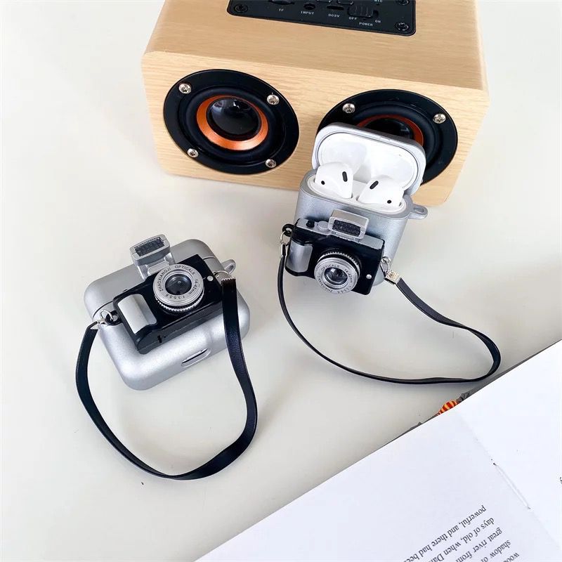 3D Retro Camera AirPods Case Cover Black