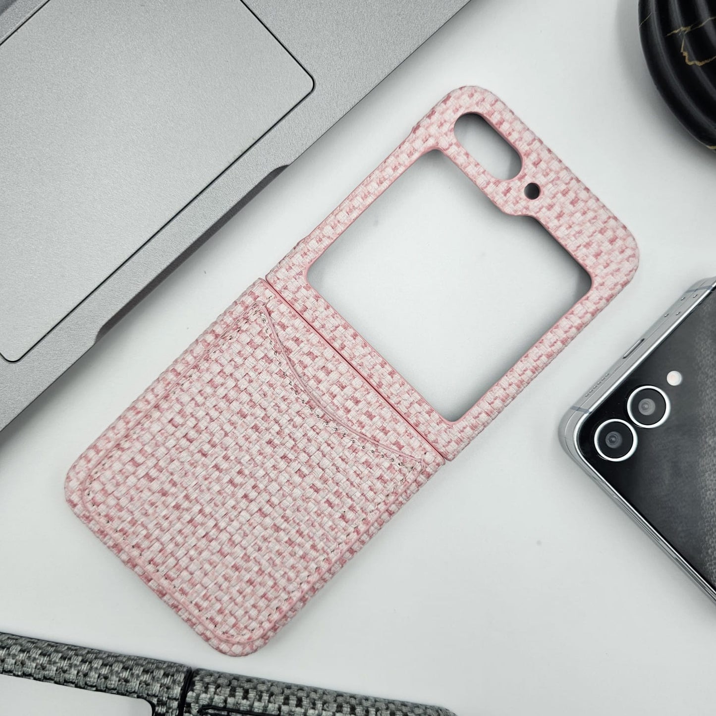 Samsung Galaxy Z Flip 5 Woven Pattern PU Leather Cardholder Case