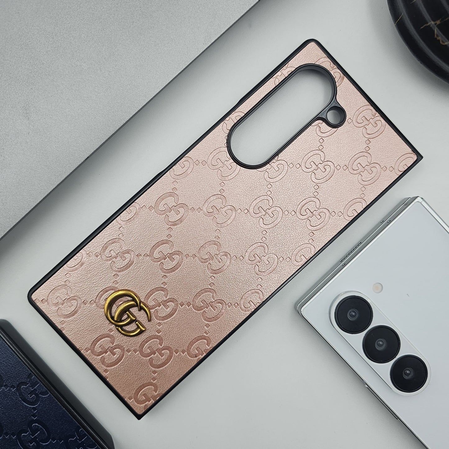 Luxury GG Pattern Leather Feel Case for Samsung Galaxy Z Fold 6 | Designer-Inspired Premium Back Cover