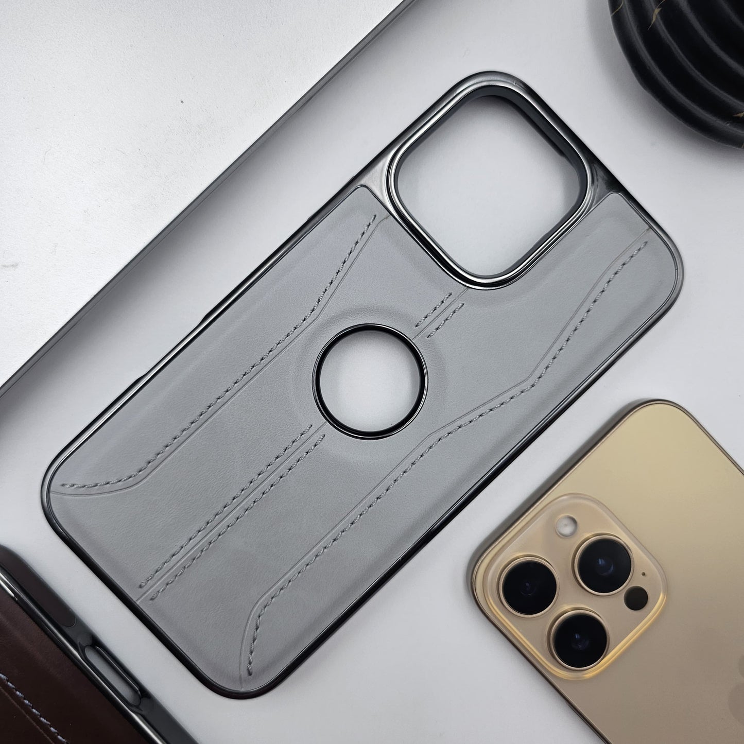 iPhone 3 Stripe Stitched Leather Case Minimalistic Design