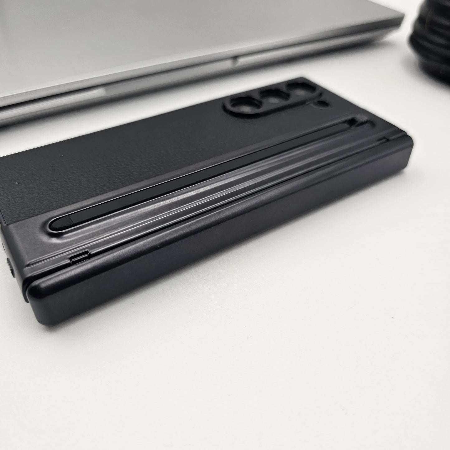 All-in-One Case | Leather Texture with Pen for Samsung Galaxy Z Fold 7 | Front Screen Protector & Side Hinge Protection