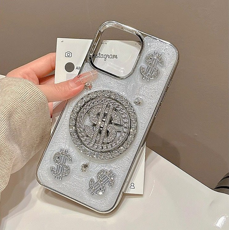 Luxury Rotating Dollar Case for iPhone Series | Silver Bling Coin Design