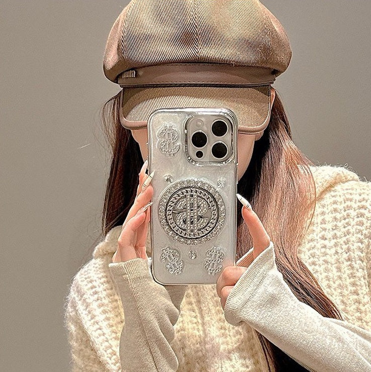 Luxury Rotating Dollar Case for iPhone Series | Silver Bling Coin Design