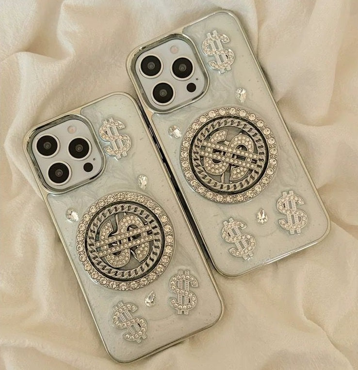 Luxury Rotating Dollar Case for iPhone Series | Silver Bling Coin Design