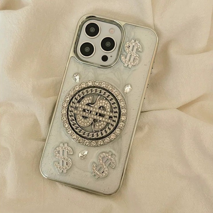 Luxury Rotating Dollar Case for iPhone Series | Silver Bling Coin Design
