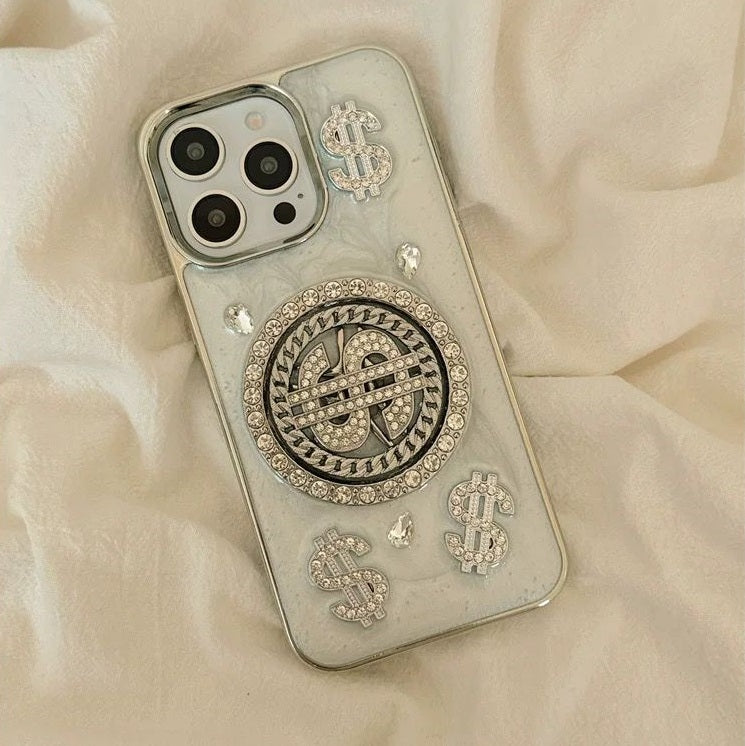 Luxury Rotating Dollar Case for iPhone Series | Silver Bling Coin Design